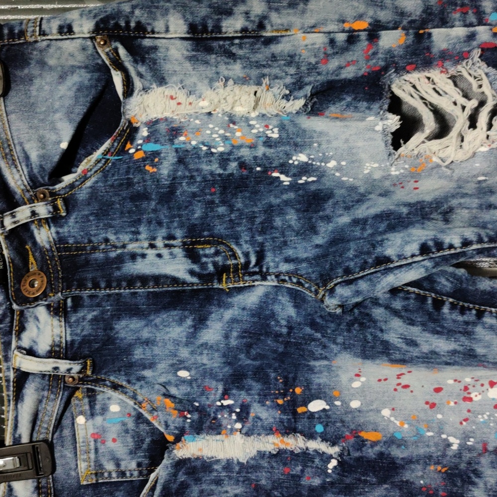 Red Fox jeans size 7 paint splattered orange blue white red true to size